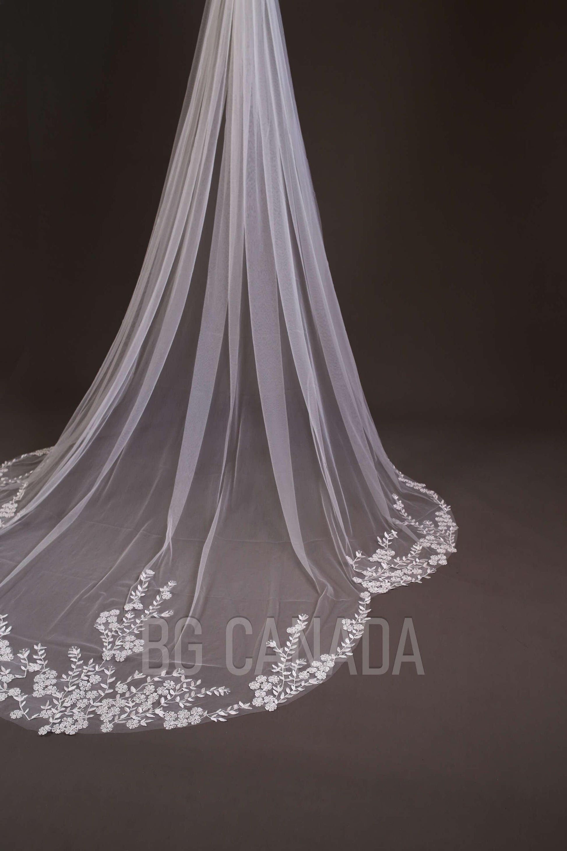 Floral Lace Cathedral Wedding Veil - Bridal Illusion Tulle