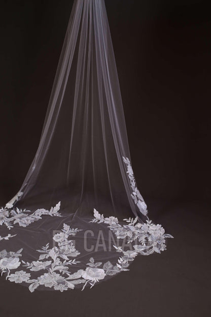 Floral Lace Cathedral Veil: Big Flower Bridal Veil