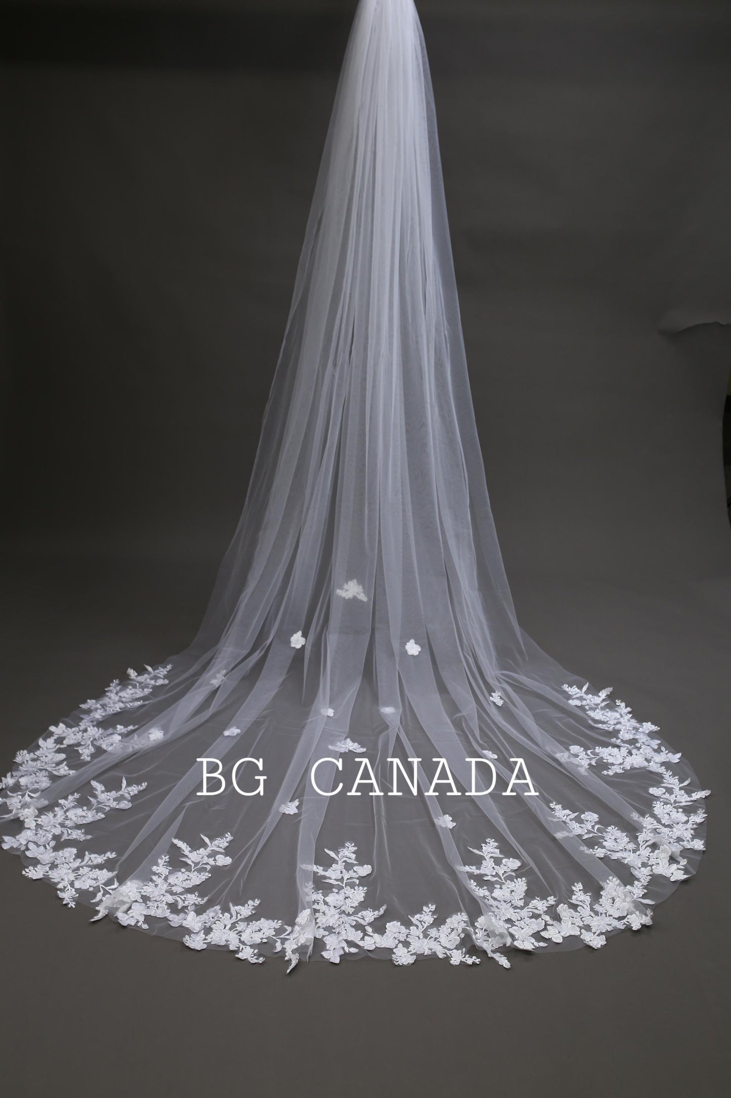 Cathedral Wedding Veil: Floral Lace Appliqué, Ivory Bridal Veil