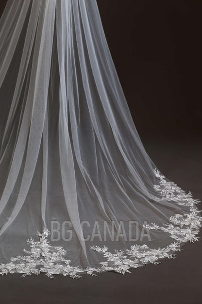Veil Cathedral Veil Wedding Veil Lace veil lace edged floral veil cathedral length bridal veil tulle