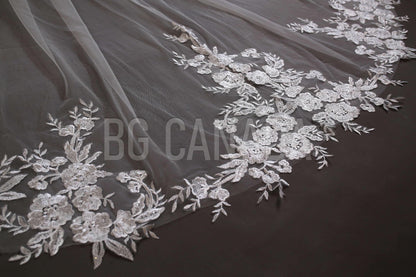 Veil Cathedral Veil Wedding Veil Lace veil lace edged floral veil cathedral length bridal veil tulle