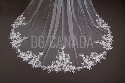 Veil Cathedral Veil Wedding Veil Lace veil lace edged floral veil cathedral length bridal veil tulle
