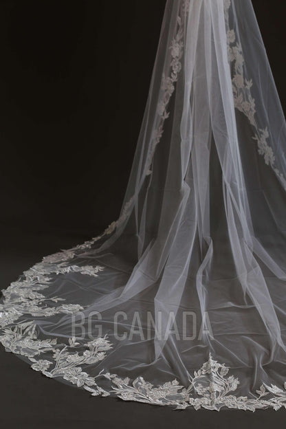 Wedding Veil Flower Veil Floral edged Bridal Veil Bridal illusion tulle soft wedding veil cathedral length veil luxury wedding veil