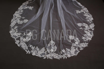 Wedding Veil Flower Veil Floral edged Bridal Veil Bridal illusion tulle soft wedding veil cathedral length veil luxury wedding veil