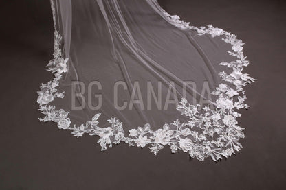 Special cut wedding veil unique statement veil Cathedral Length floral Lace Wedding Veil Floral Mermaid Tail Design