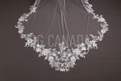 Special cut wedding veil unique statement veil Cathedral Length floral Lace Wedding Veil Floral Mermaid Tail Design
