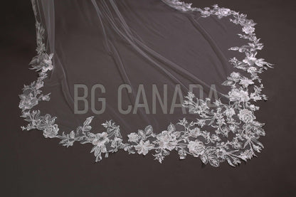 Special cut wedding veil unique statement veil Cathedral Length floral Lace Wedding Veil Floral Mermaid Tail Design