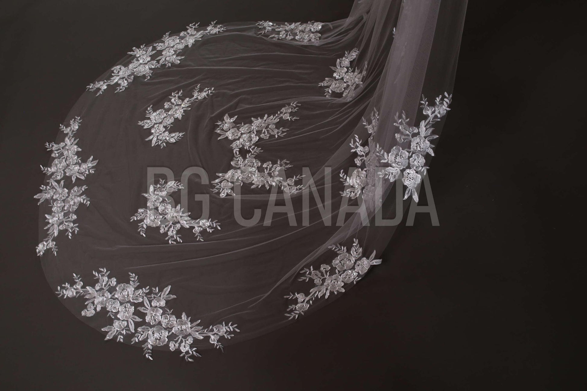 Chapel veil Scattered Floral Lace Cathedral length Veil illusion Bridal Tulle wedding veil with flower lace , White/Off White/Ivory