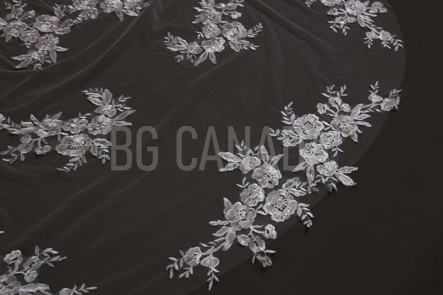 Chapel veil Scattered Floral Lace Cathedral length Veil illusion Bridal Tulle wedding veil with flower lace , White/Off White/Ivory