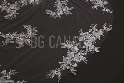 Chapel veil Scattered Floral Lace Cathedral length Veil illusion Bridal Tulle wedding veil with flower lace , White/Off White/Ivory