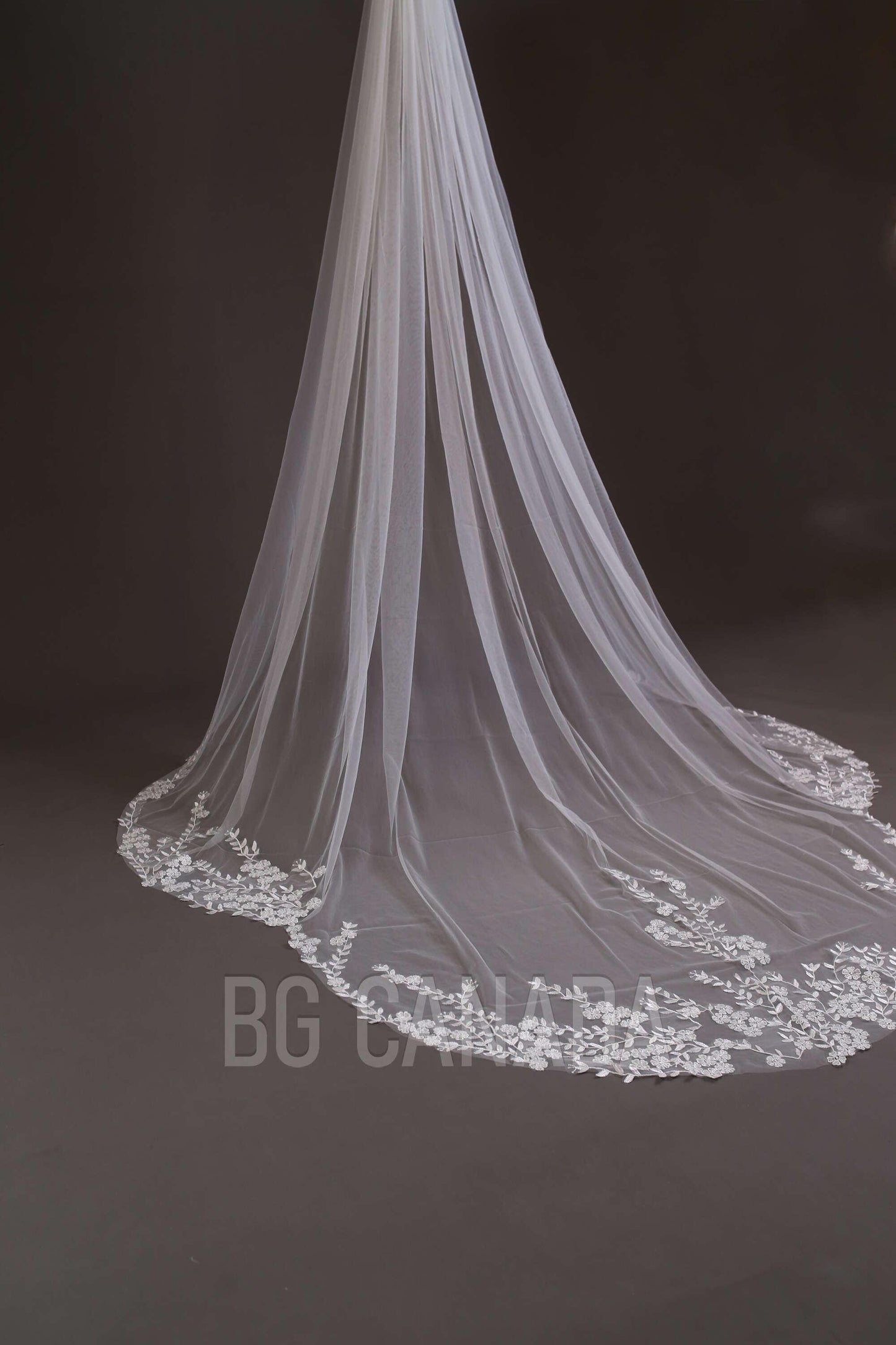 Floral Lace Cathedral Wedding Veil - Bridal Illusion Tulle