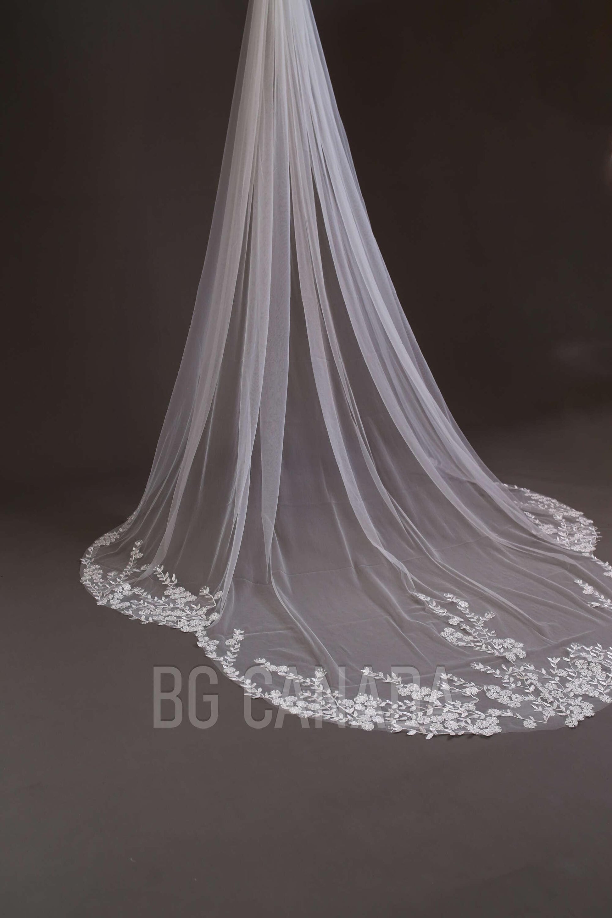 Floral Lace Cathedral Wedding Veil - Bridal Illusion Tulle