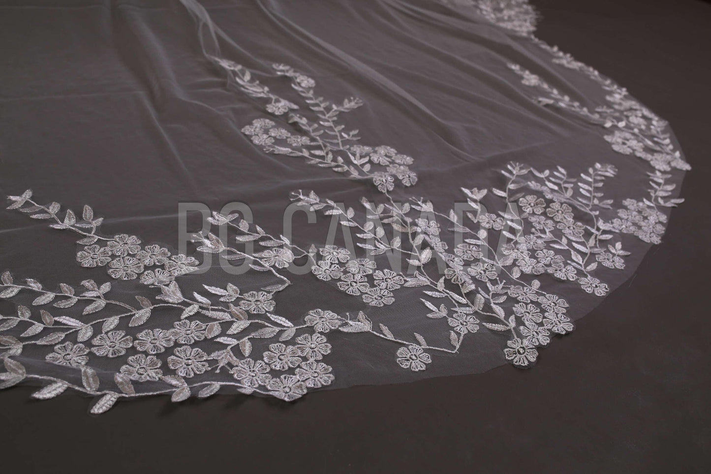 Floral Lace Cathedral Wedding Veil - Bridal Illusion Tulle