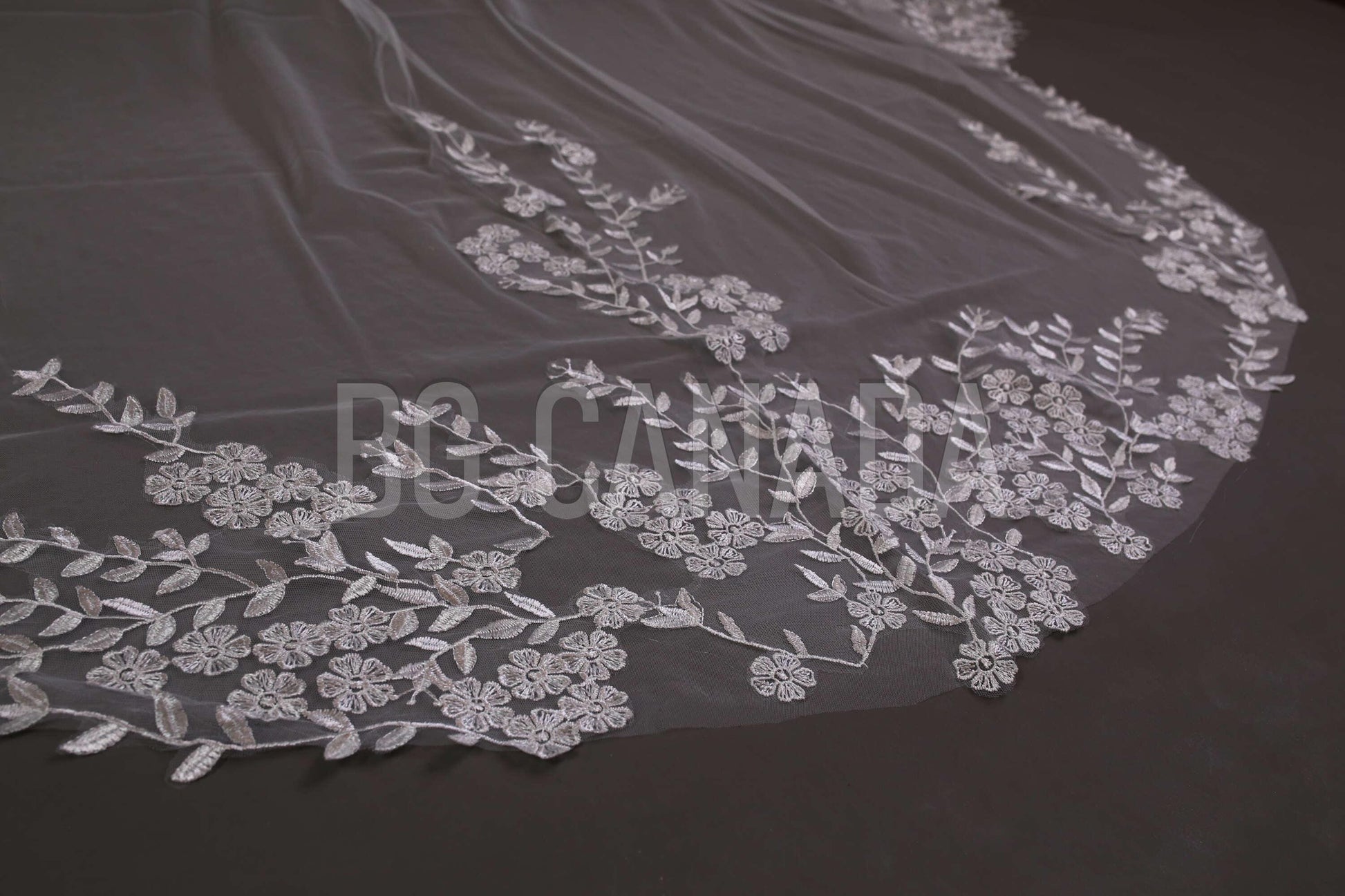 Floral Lace Cathedral Wedding Veil - Bridal Illusion Tulle