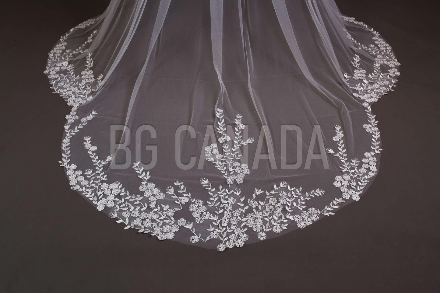 Floral Lace Cathedral Wedding Veil - Bridal Illusion Tulle