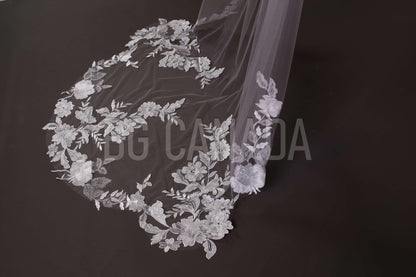 Floral Lace Cathedral Veil: Big Flower Bridal Veil