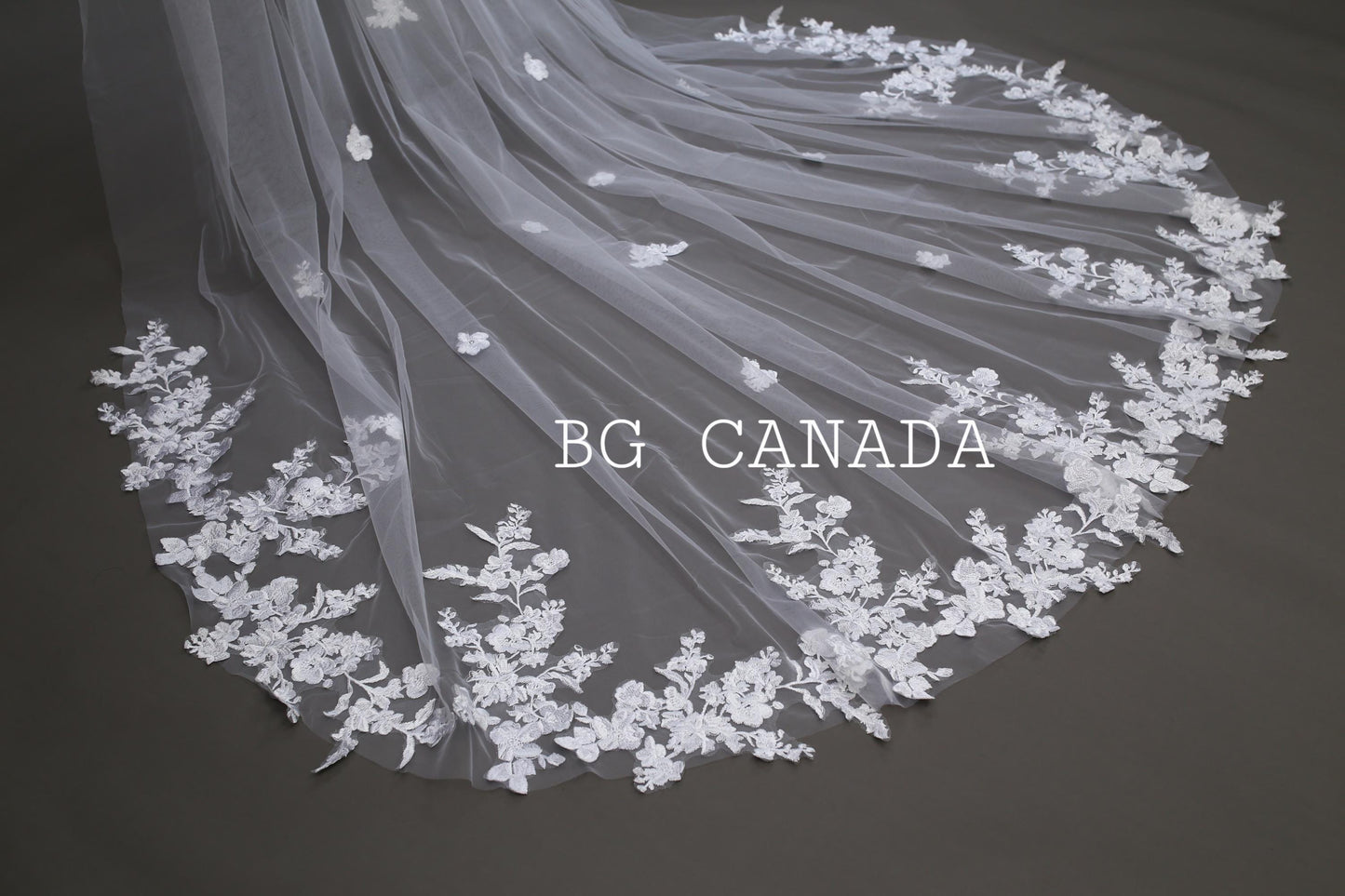 Cathedral Wedding Veil: Floral Lace Appliqué, Ivory Bridal Veil