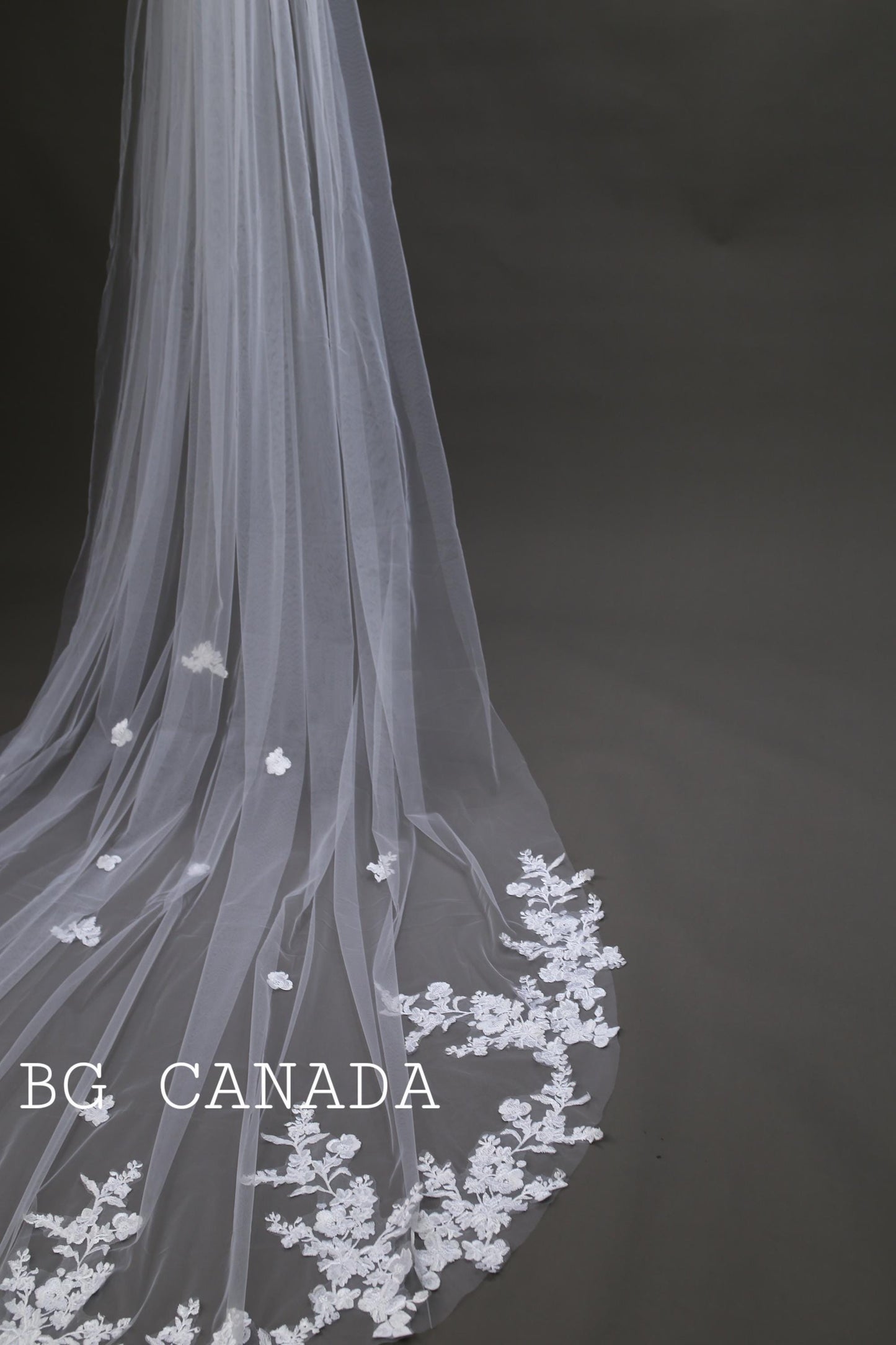 Cathedral Wedding Veil: Floral Lace Appliqué, Ivory Bridal Veil