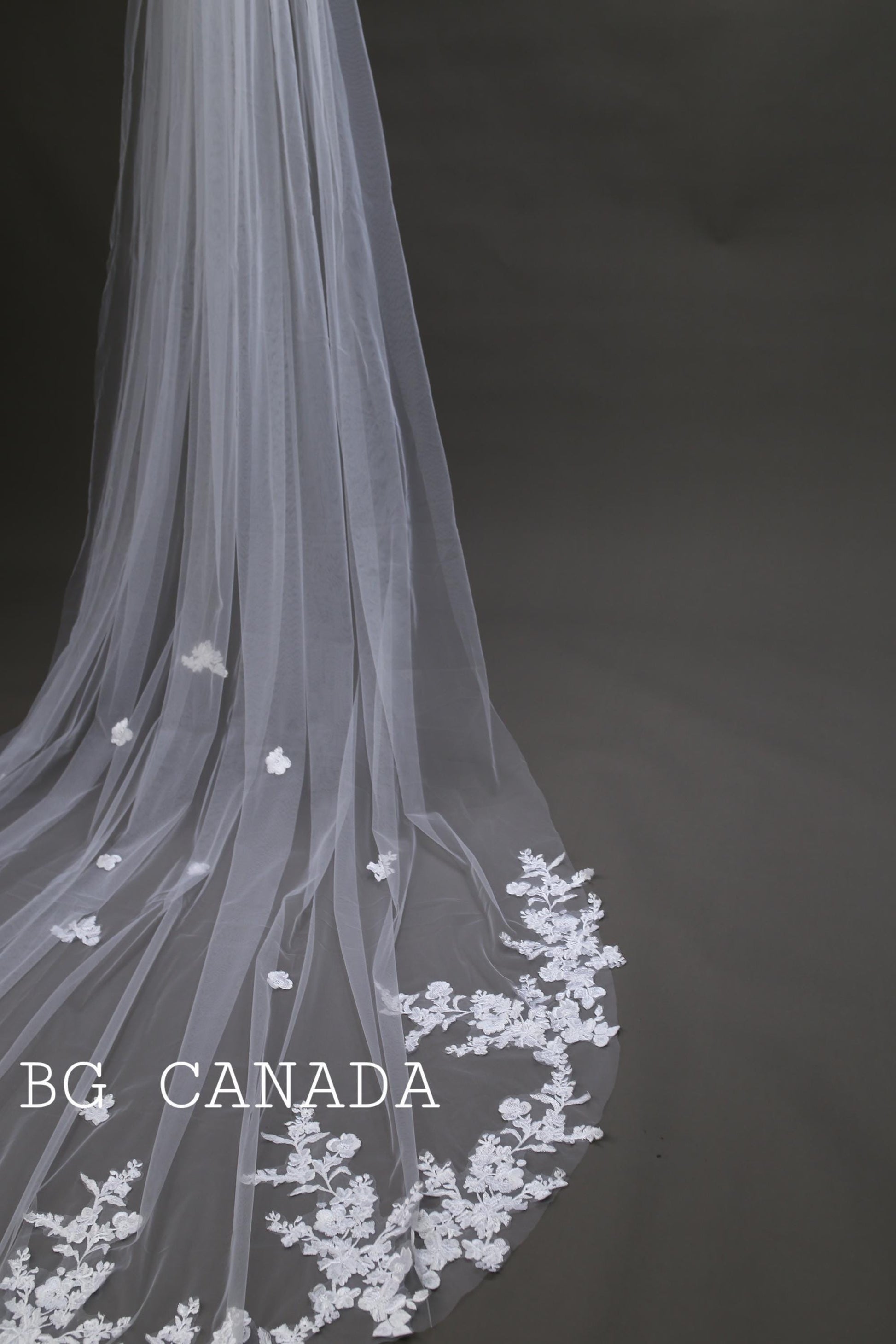 Cathedral Wedding Veil: Floral Lace Appliqué, Ivory Bridal Veil