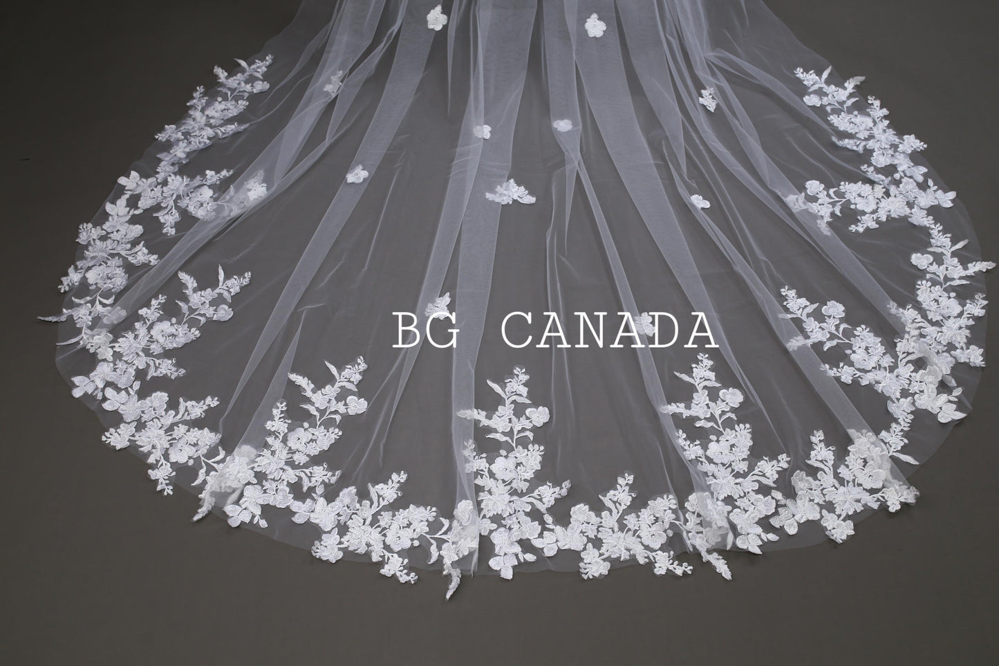 Cathedral Wedding Veil: Floral Lace Appliqué, Ivory Bridal Veil