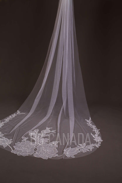 Wedding veil floral veil elegant flower wedding veil cathedral veil with big flowers ivory veil 2025 handmade veil soft tulle