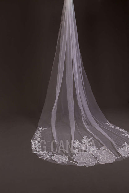 Wedding veil floral veil elegant flower wedding veil cathedral veil with big flowers ivory veil 2025 handmade veil soft tulle