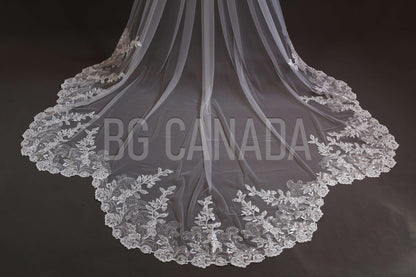 Sparkly lace Wedding Veil Scalloped Bridal Veil with Sequins unique lace edged veil