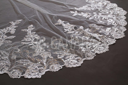 Sparkly lace Wedding Veil Scalloped Bridal Veil with Sequins unique lace edged veil