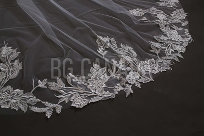 Wedding Veil Flower Veil Floral edged Bridal Veil Bridal illusion tulle soft wedding veil cathedral length veil luxury wedding veil
