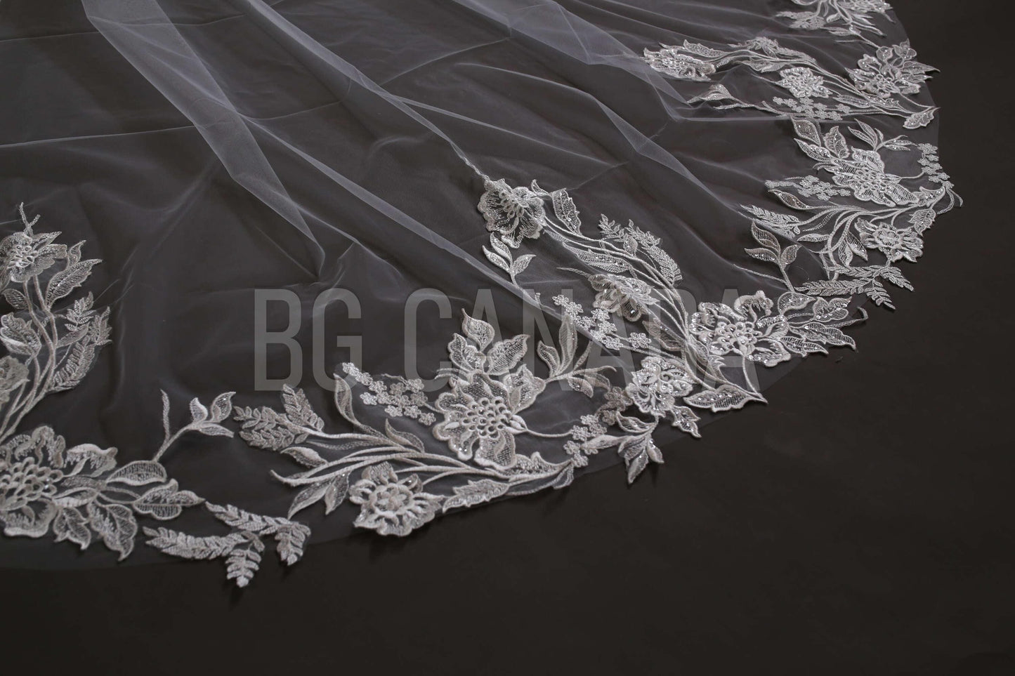 Flower Lace Wedding Veil: Cathedral Length, White or Ivory
