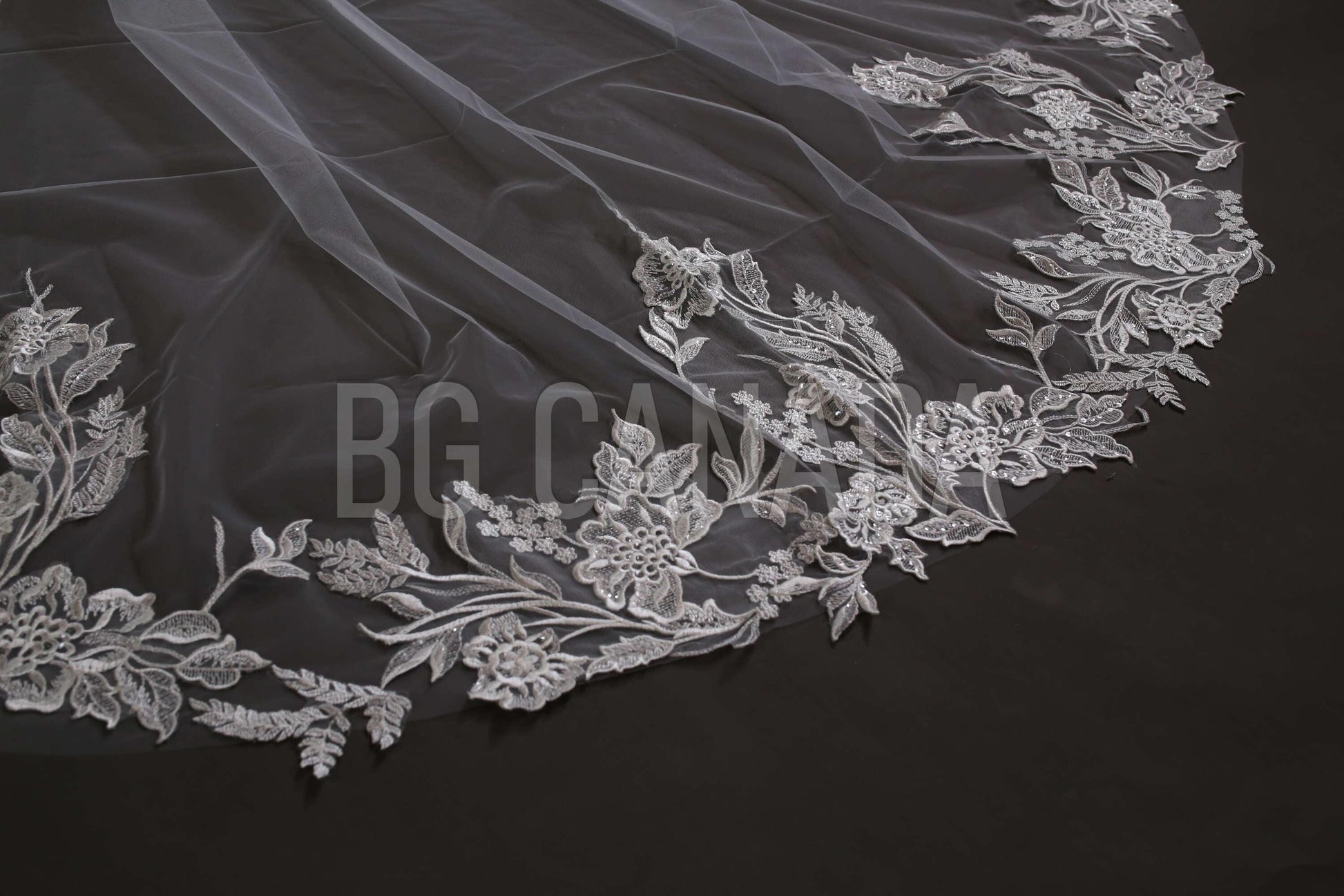 Flower Lace Wedding Veil: Cathedral Length, White or Ivory