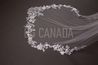 Special cut wedding veil unique statement veil Cathedral Length floral Lace Wedding Veil Floral Mermaid Tail Design