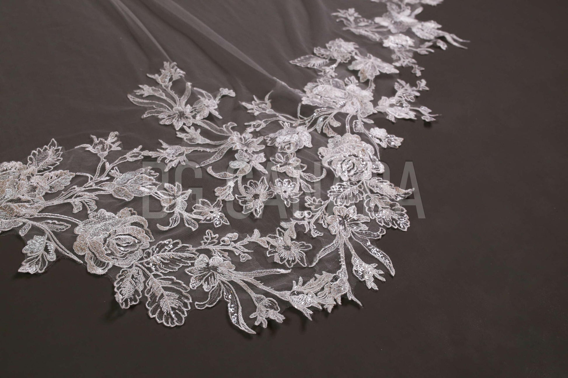 Special cut wedding veil unique statement veil Cathedral Length floral Lace Wedding Veil Floral Mermaid Tail Design