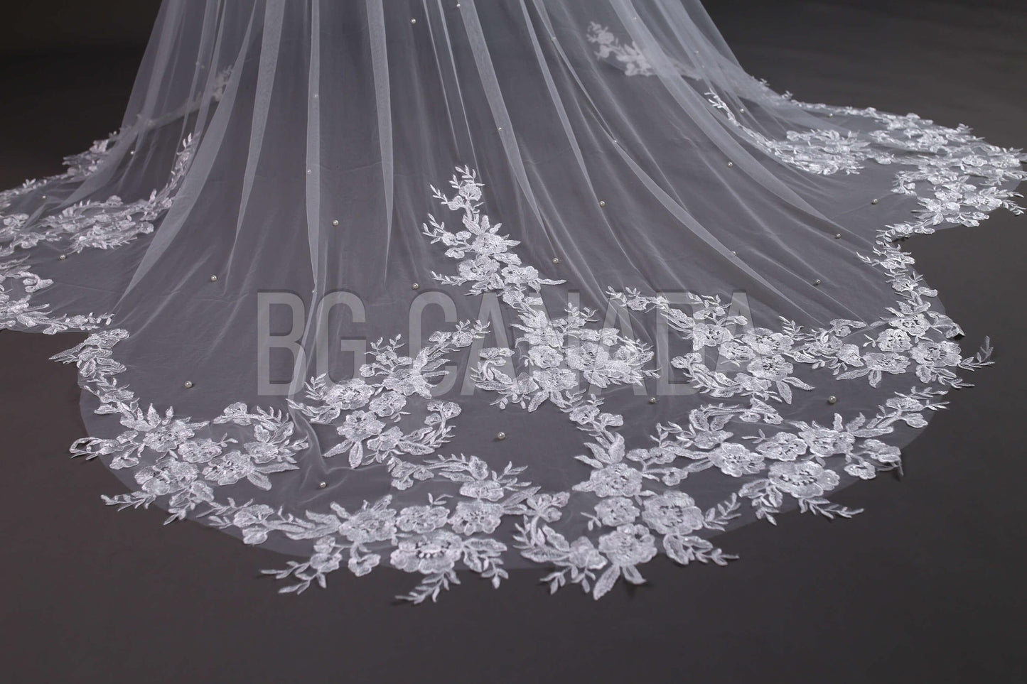 Pearl veil scalloped pearl veil pearl wedding veil with pearls long floral lace veil cathedral veil Bridal Veil white veil