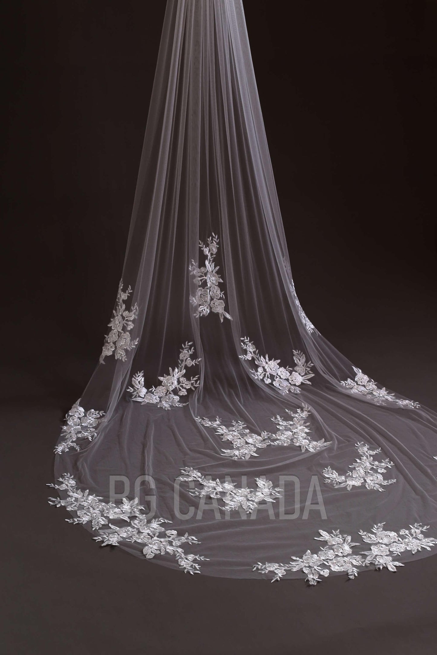 Chapel veil Scattered Floral Lace Cathedral length Veil illusion Bridal Tulle wedding veil with flower lace , White/Off White/Ivory