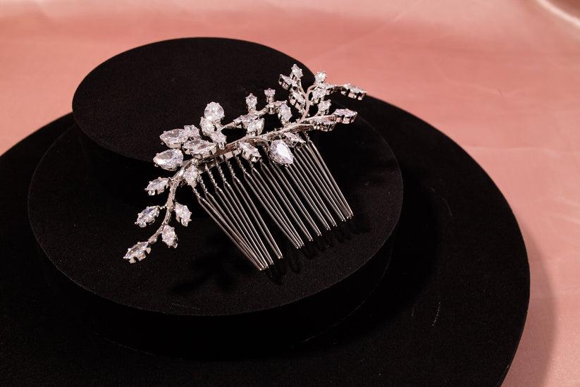Zirconia wedding hair piece silver hair comb bridal hair piece wedding accessories cz leaves hair comb silver wedding accessory bridal comb