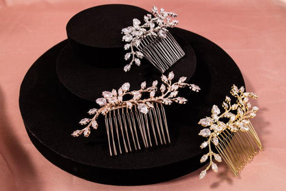 Zirconia wedding hair piece silver hair comb bridal hair piece wedding accessories cz leaves hair comb silver wedding accessory bridal comb