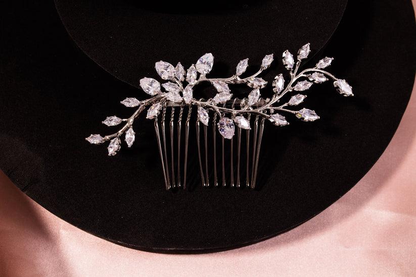 Zirconia wedding hair piece silver hair comb bridal hair piece wedding accessories cz leaves hair comb silver wedding accessory bridal comb