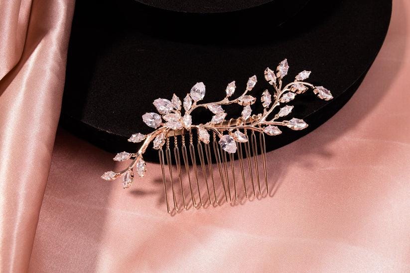Zirconia wedding hair piece silver hair comb bridal hair piece wedding accessories cz leaves hair comb silver wedding accessory bridal comb