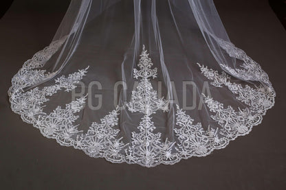 Lace Trim Cathedral Wedding Veil - Double Tier Bridal Veil