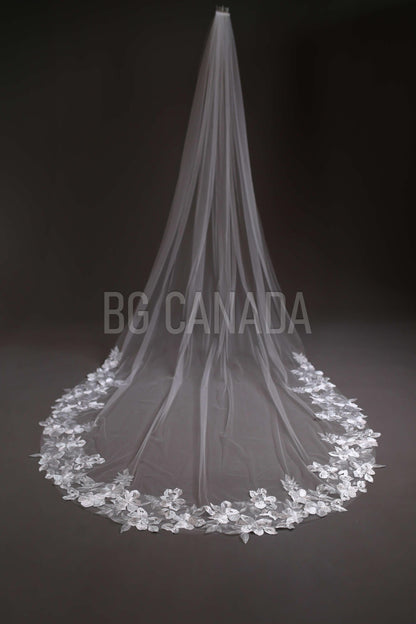 Cathedral Bridal Veil, floral veil veil Long Wedding Veil in White or Light Ivory, Romantic veil High-Quality Lace and Tulle