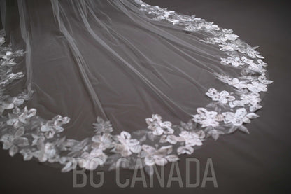 Cathedral Bridal Veil, floral veil veil Long Wedding Veil in White or Light Ivory, Romantic veil High-Quality Lace and Tulle