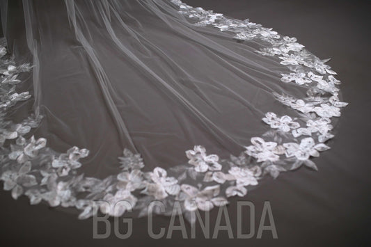 Cathedral Bridal Veil, floral veil veil Long Wedding Veil in White or Light Ivory, Romantic veil High-Quality Lace and Tulle