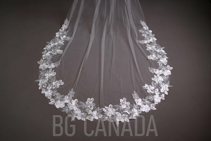 Cathedral Bridal Veil, floral veil veil Long Wedding Veil in White or Light Ivory, Romantic veil High-Quality Lace and Tulle
