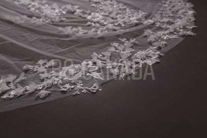 Vine veil scalloped veil mermaid veil cathedral floral wedding veil tulle vine border veil bridal illusion veil with lace border