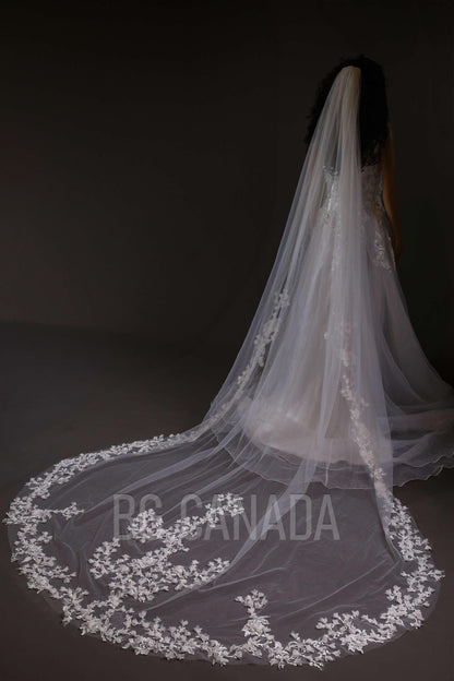 Vine veil scalloped veil mermaid veil cathedral floral wedding veil tulle vine border veil bridal illusion veil with lace border