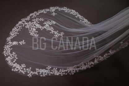 Vine veil scalloped veil mermaid veil cathedral floral wedding veil tulle vine border veil bridal illusion veil with lace border