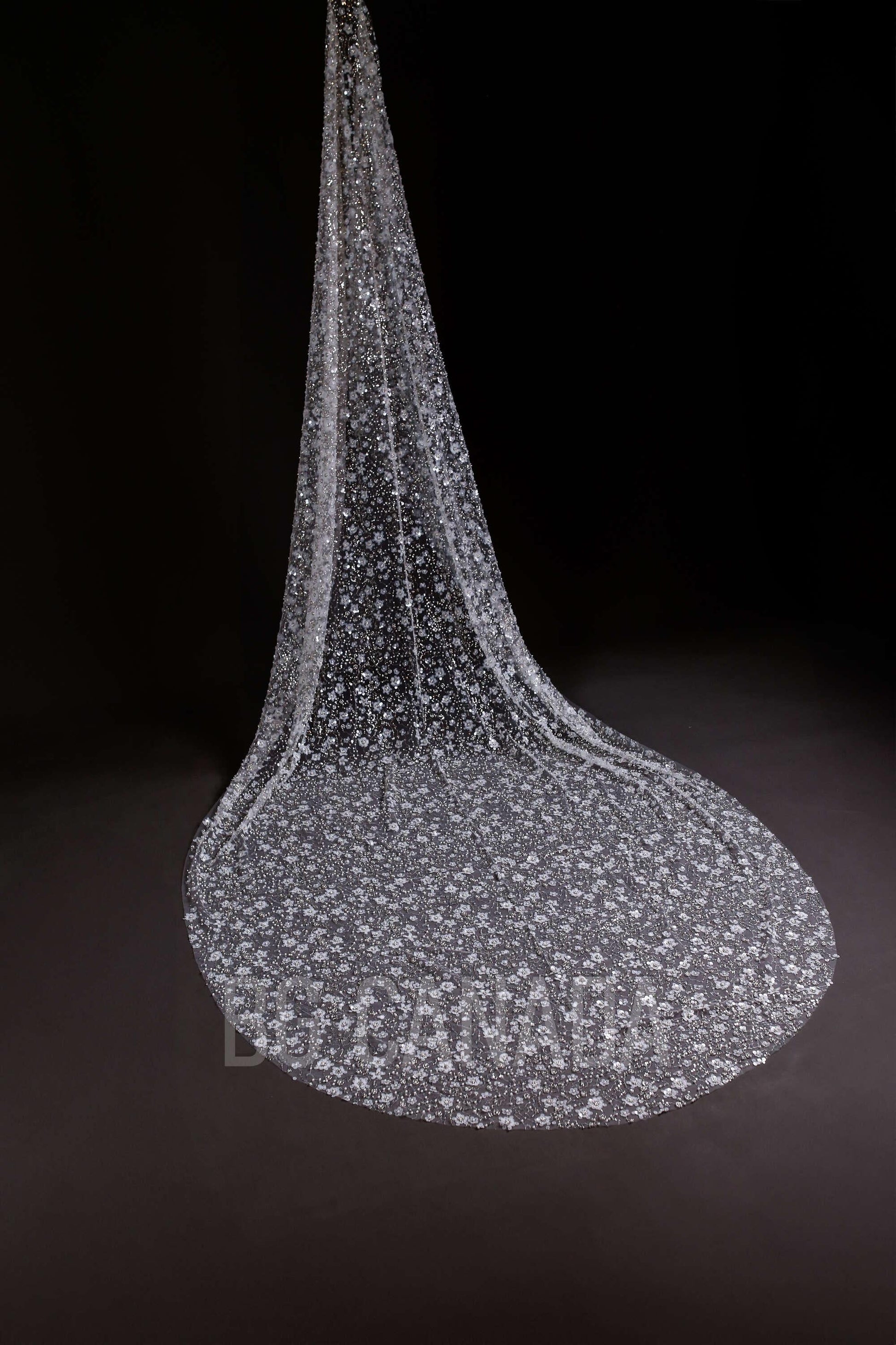 Celestine Radiance – Cathedral Bridal Veil with Sequin Floral Embroidery