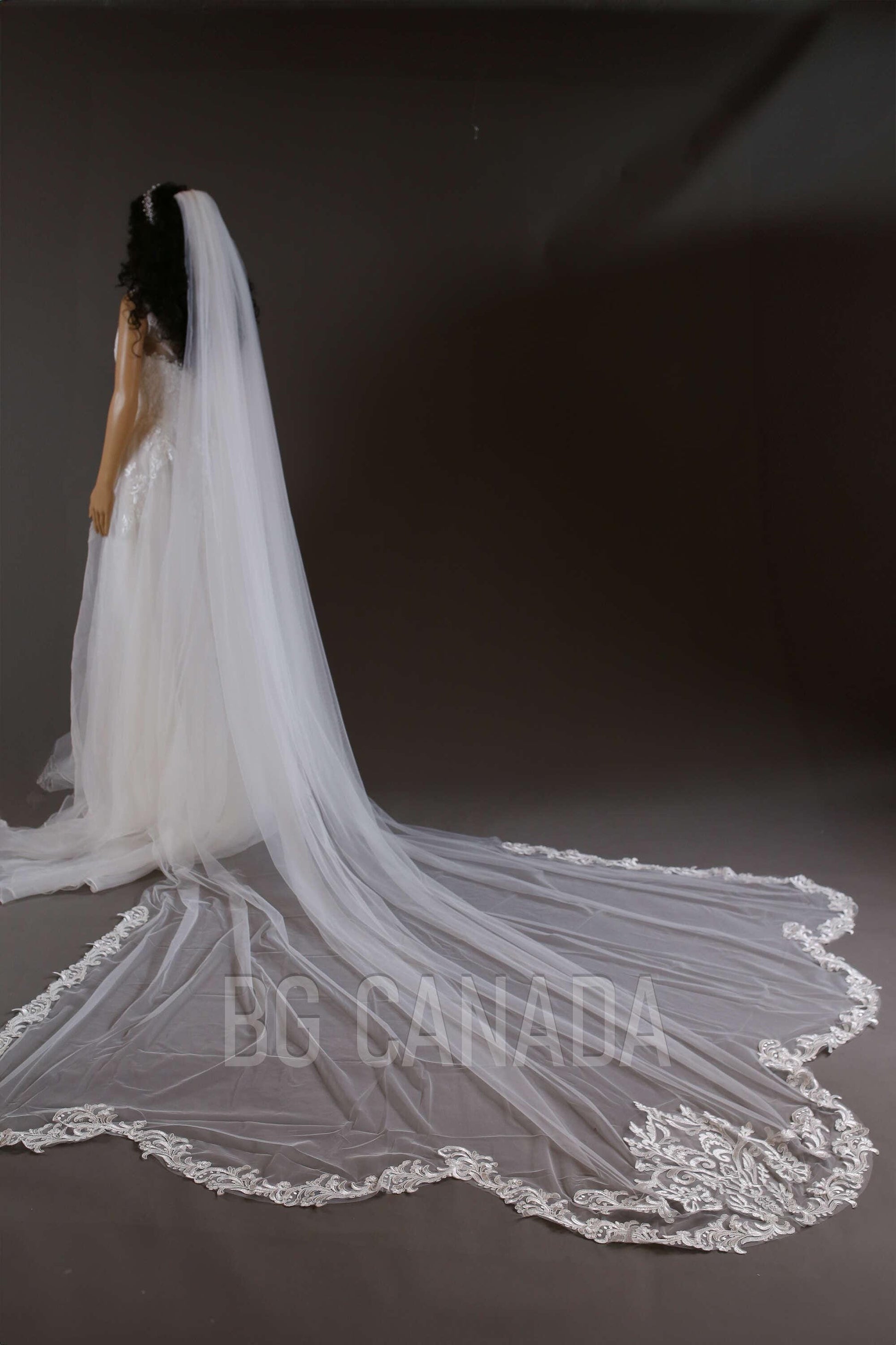 White Lace Veil Scalloped Wrdding Veil Long Bridal Veil Cathedral veil Vintage veil extra wide veil soft tulle veil