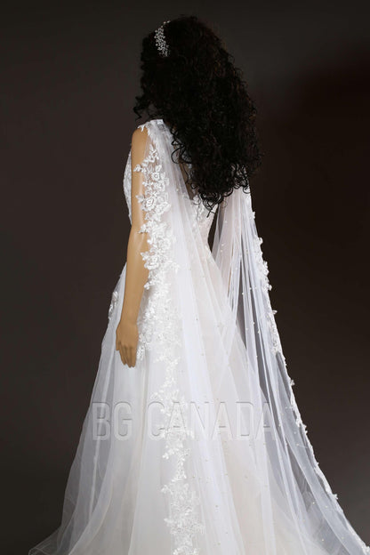 Cape Veil Wedding cape Bridal Cape veil Cape Pearl veil pearl cape veil veil with pins veil alternative